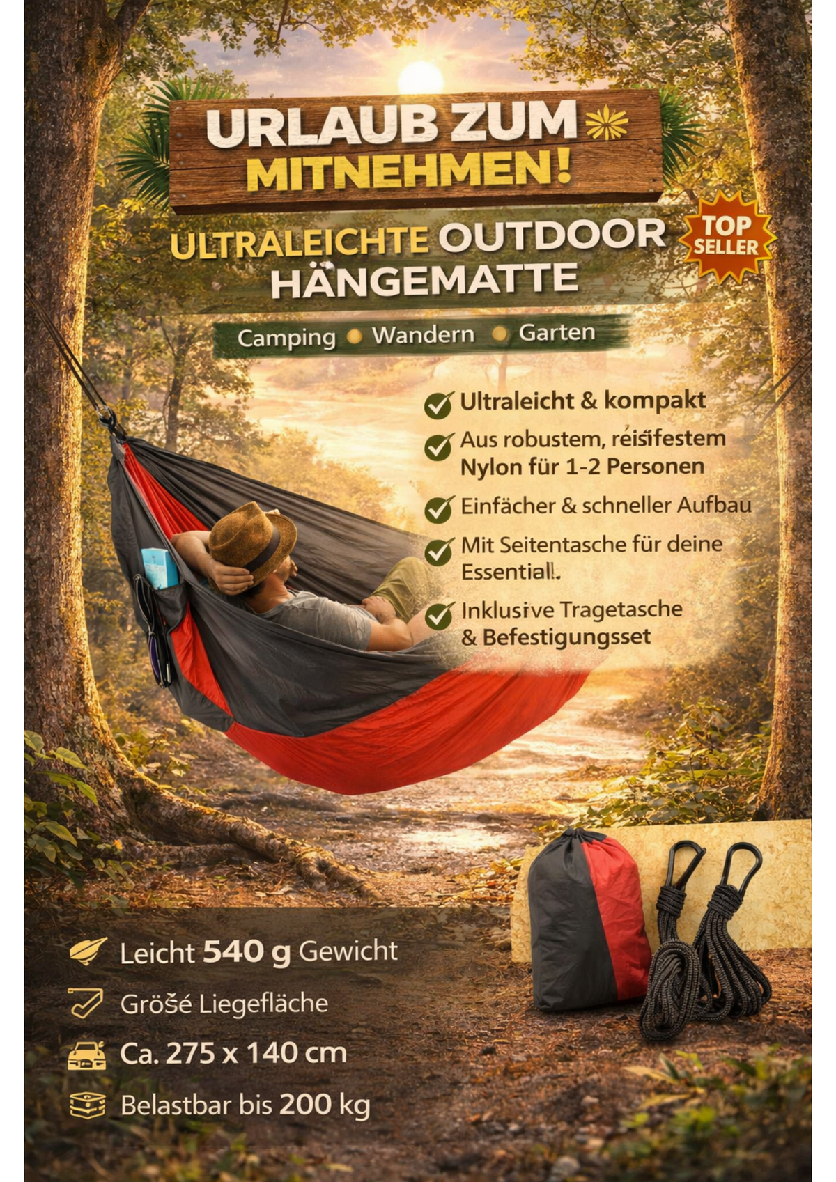 Hängematte Mehrpersone- Outdoor Camping Hängematte-Atmungsaktiv Doppelhängematte