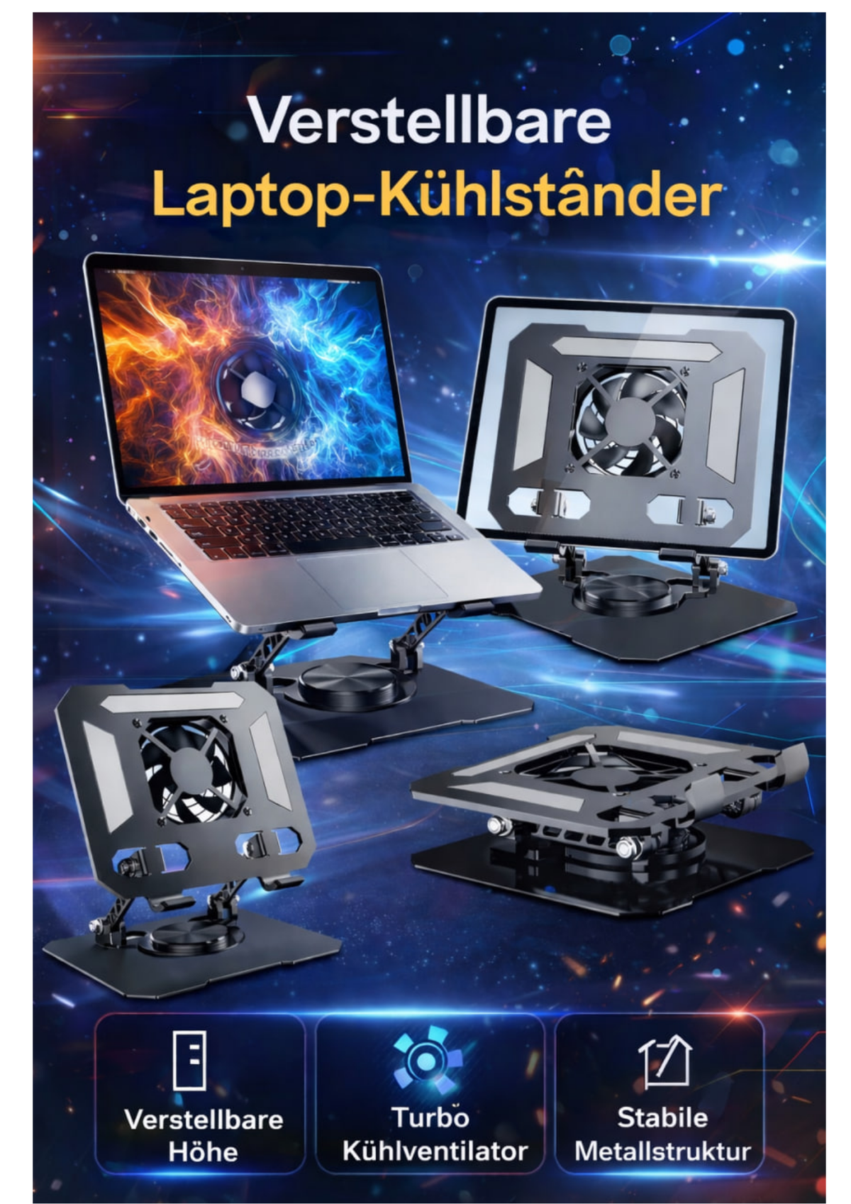 Tablet Ständer mit Lüfter 4–16 Zoll – 360° drehbarer Tablet Halter verstellbar