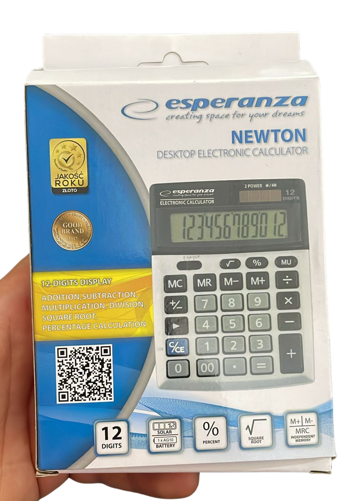 Esperanza Newton Desktop Taschenrechner 12-stellig mit Solarbetrieb