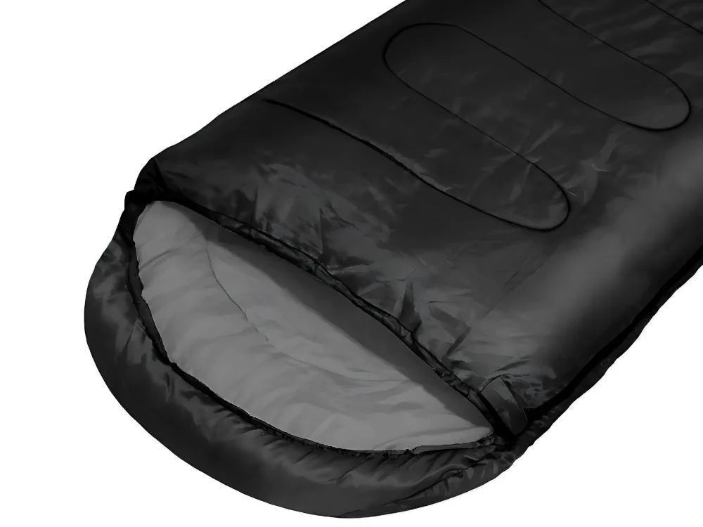 Camping Schlafsack 205cm Schwarz mit Kapuze Packsack Reise Outdoor Schlafsack