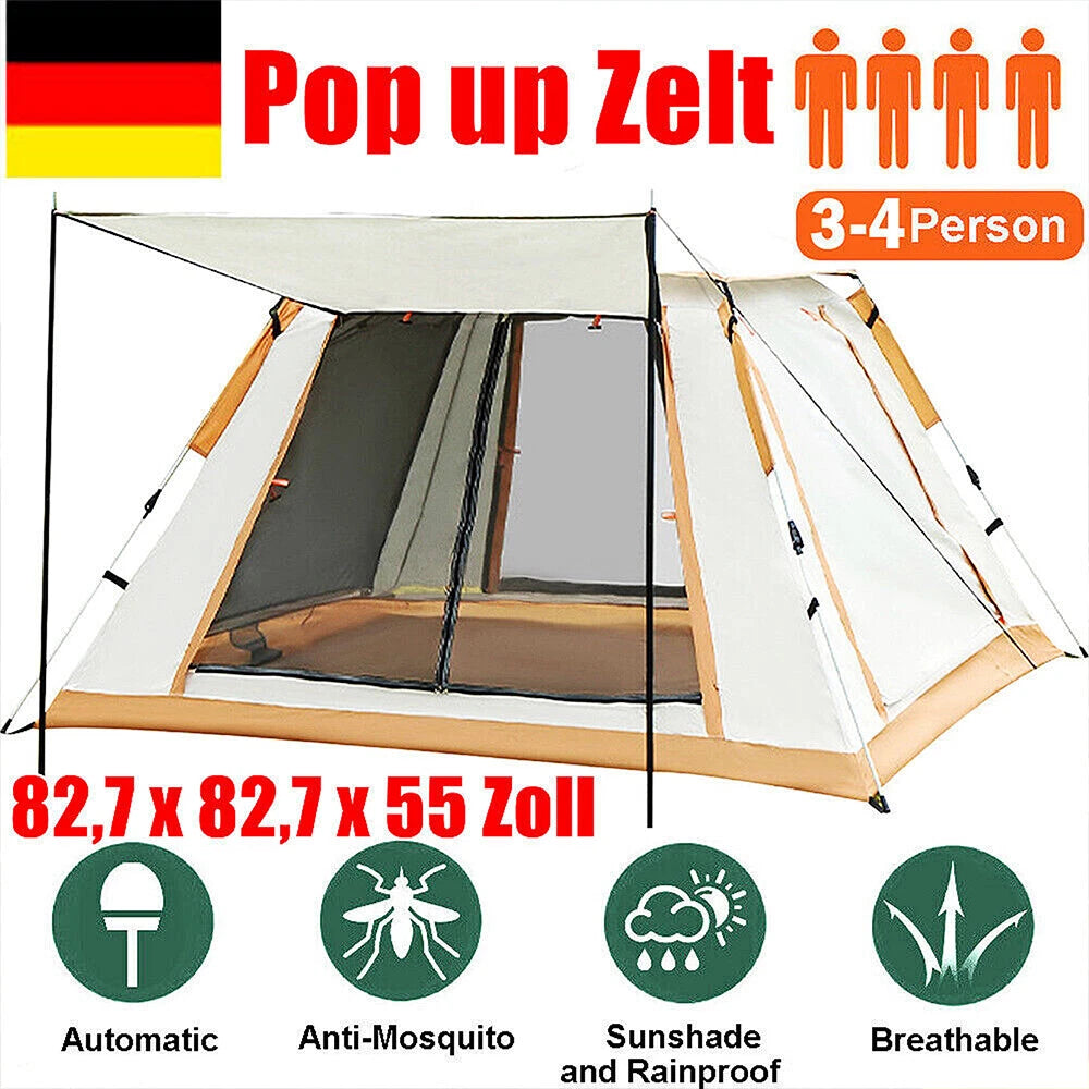 3-4 Personen Pop-Up Zelt Wurfzelt Camping Wasserdicht Trekkingzelt Familienzelt