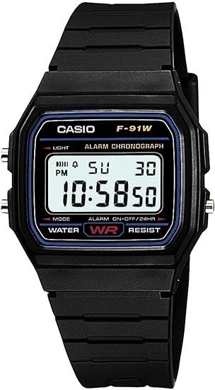 Casio F-91W Unisex Digitaluhr Schwarz – Armbanduhr mit Alarm, Stoppuhr und Kalender