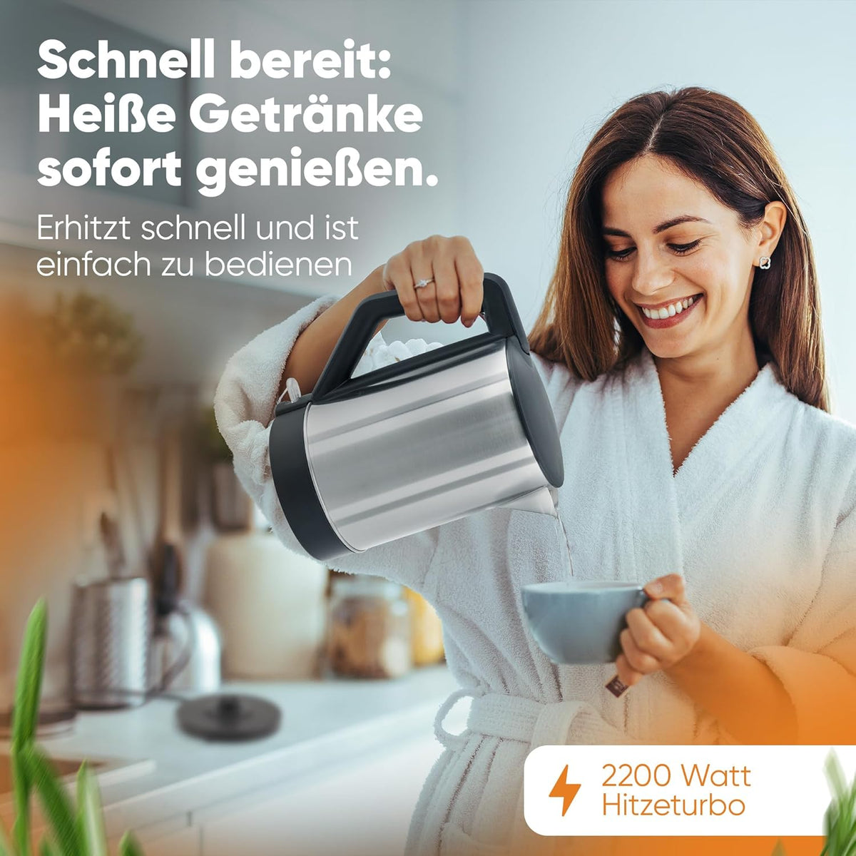Clatronic Wasserkocher 1,5 Liter – Edelstahl Kettle mit Einhandbedienung & Überhitzungsschutz