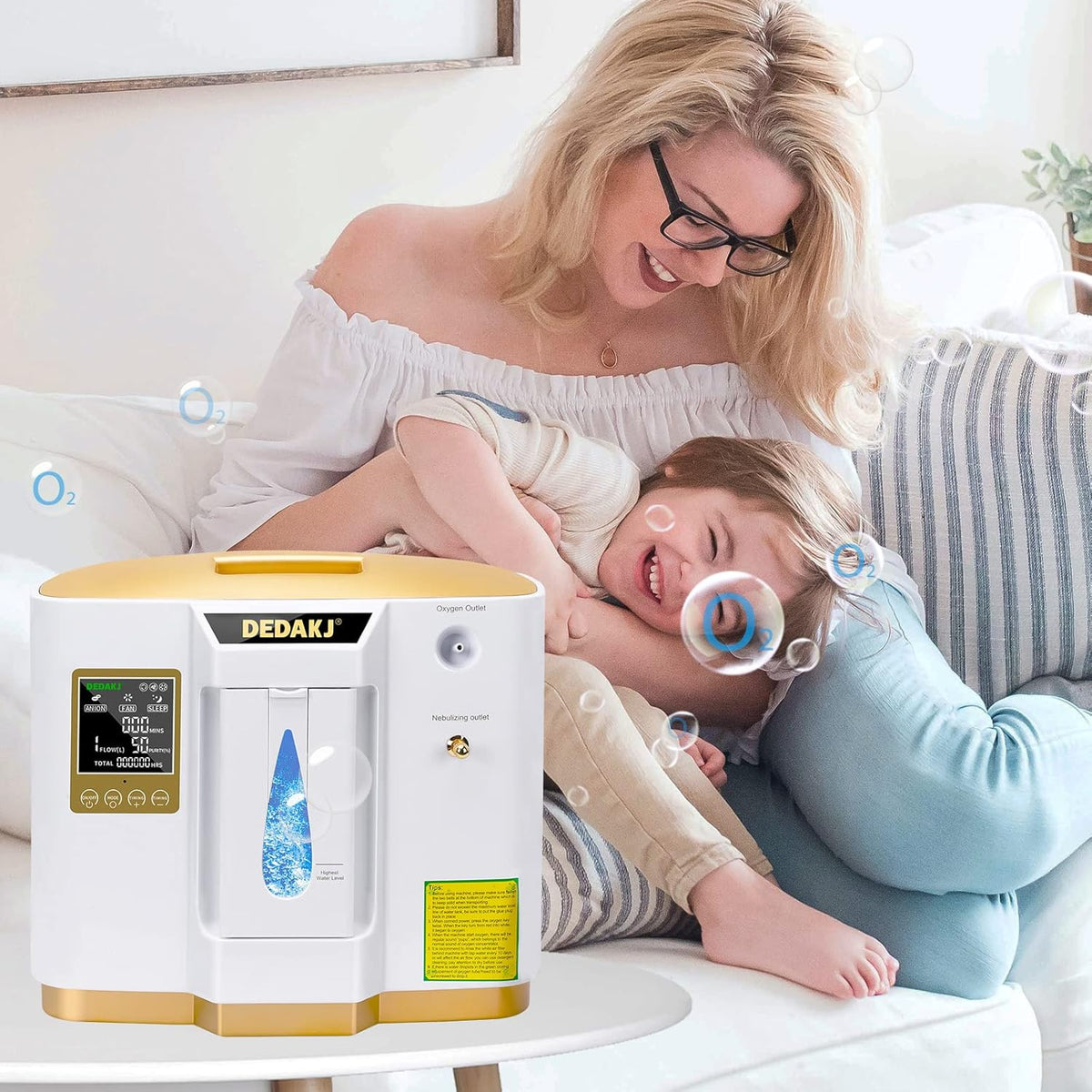 DEDAKJ Sauerstoffkonzentrator für Zuhause – 1–7 L/min einstellbar, 30–90% Sauerstoffreinheit, mit Fernbedienung & Zerstäubungsfunktion