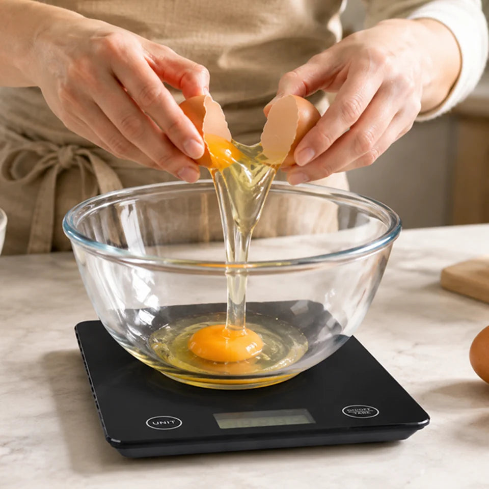 Digitale Küchenwaage bis 5 kg mit 1 g Genauigkeit – Glas Haushaltswaage mit LCD, Tara & Touch-Bedienung