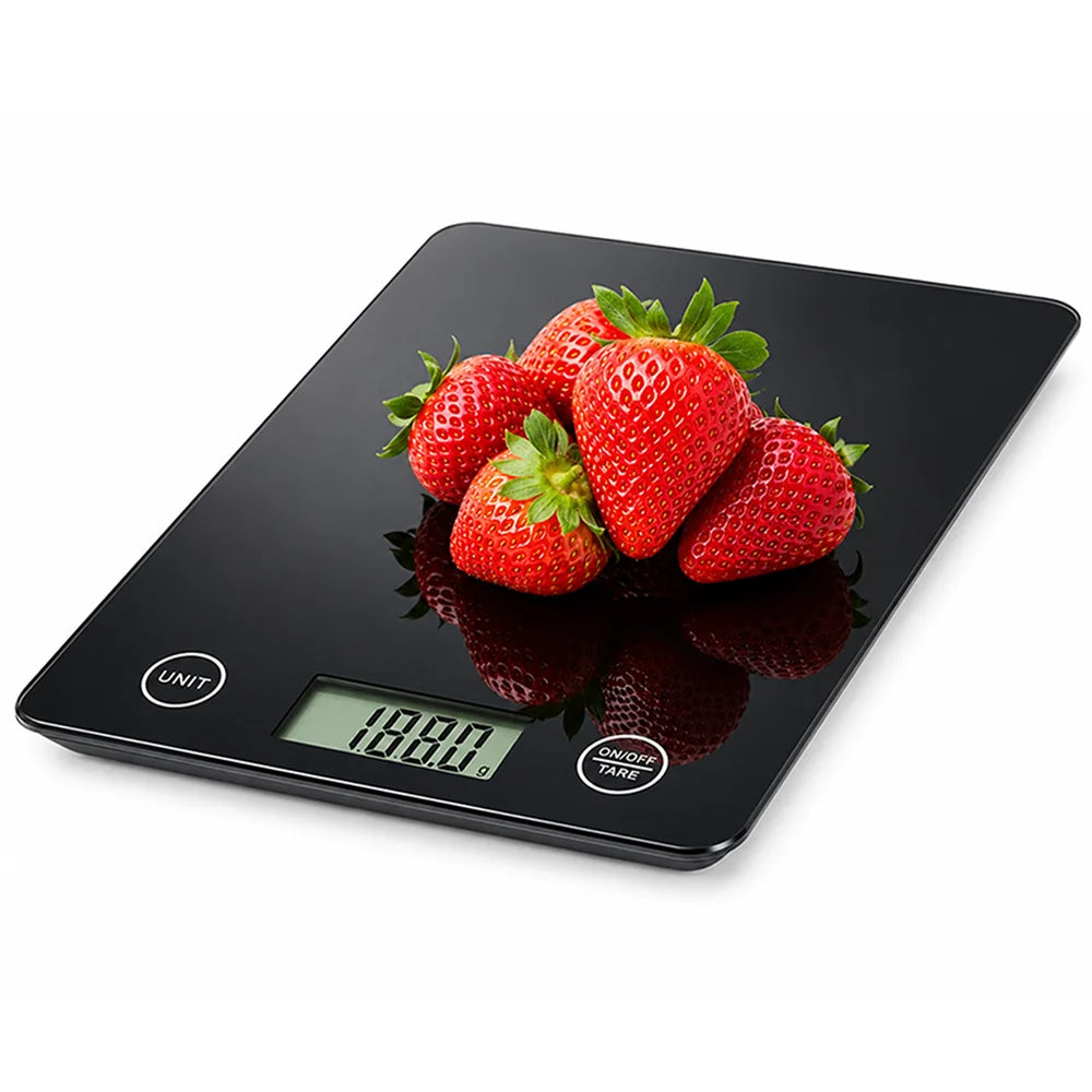 Digitale Küchenwaage bis 5 kg mit 1 g Genauigkeit – Glas Haushaltswaage mit LCD, Tara & Touch-Bedienung