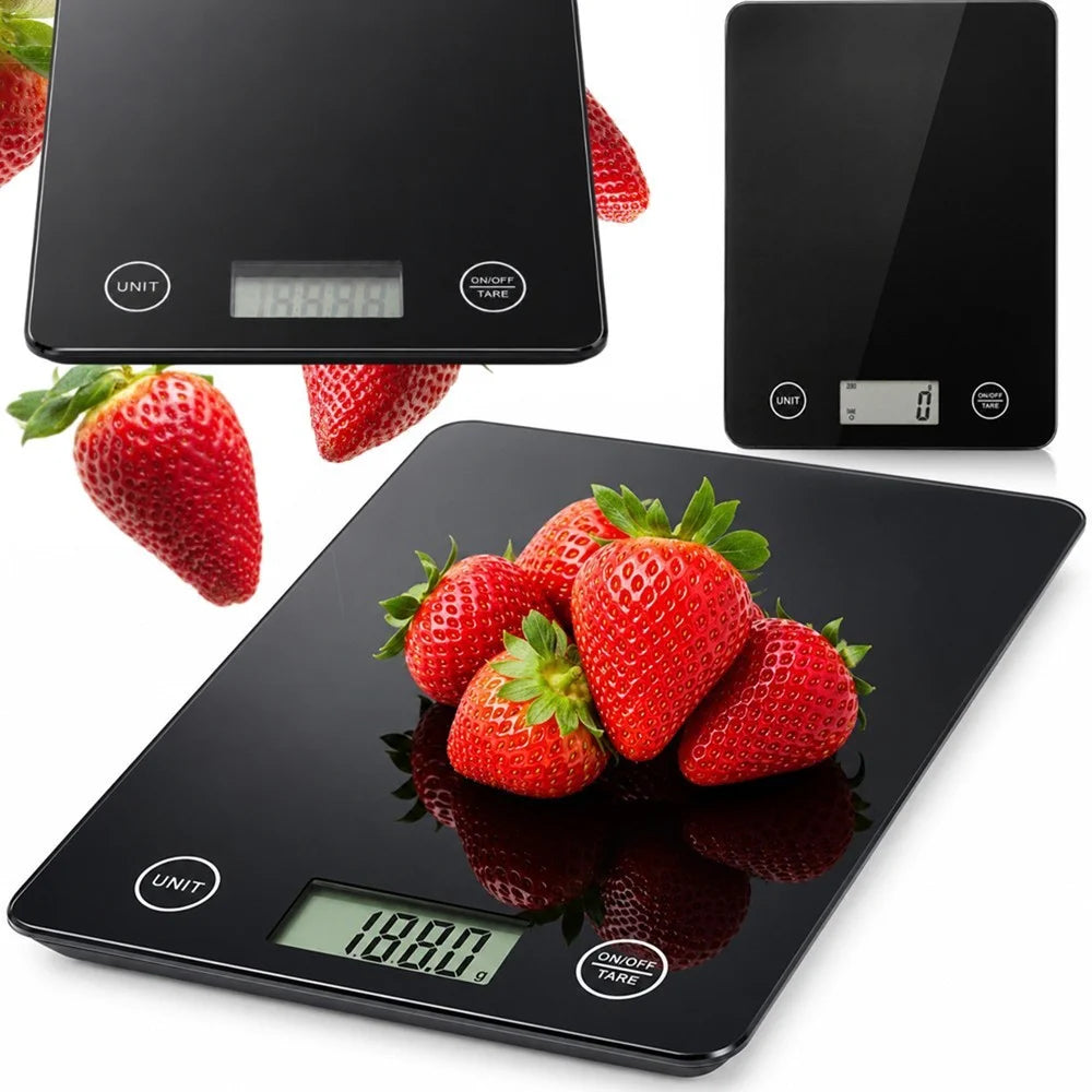 Digitale Küchenwaage bis 5 kg mit 1 g Genauigkeit – Glas Haushaltswaage mit LCD, Tara & Touch-Bedienung