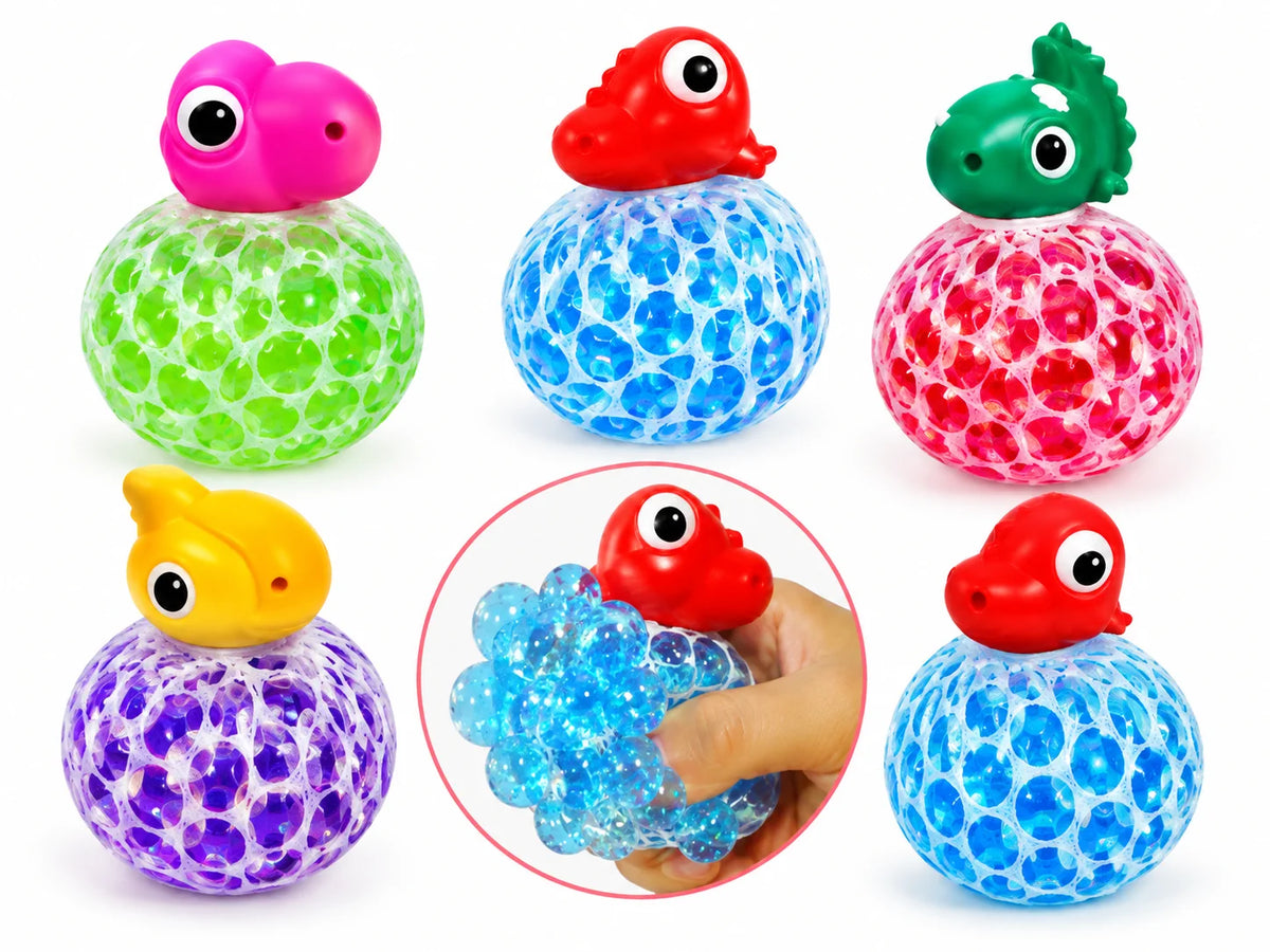 Dino Squishy Glitzer Quetschball Fidget Spielzeug Mesh Ball 65mm 1/3 Stück