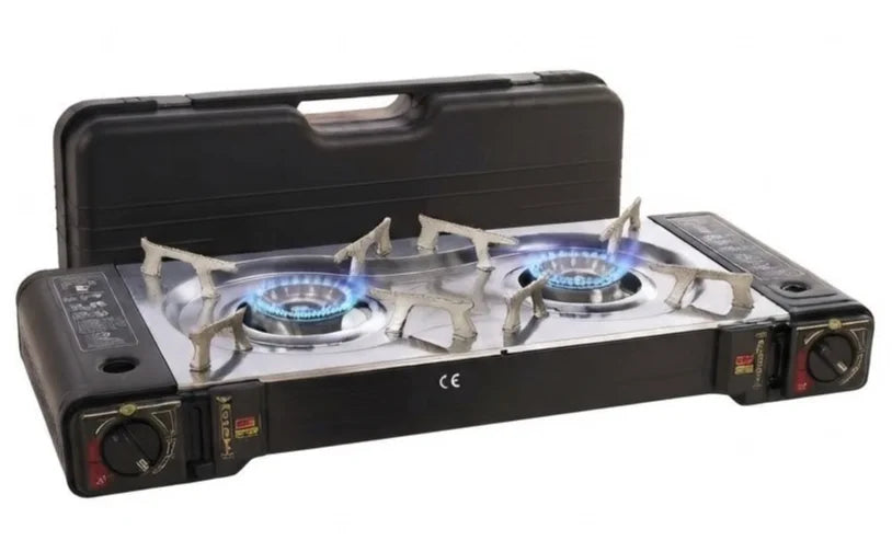 Doppel Kartuschenkocher 2 flammig Camping Gas Kocher Outdoor Campingkocher Herd