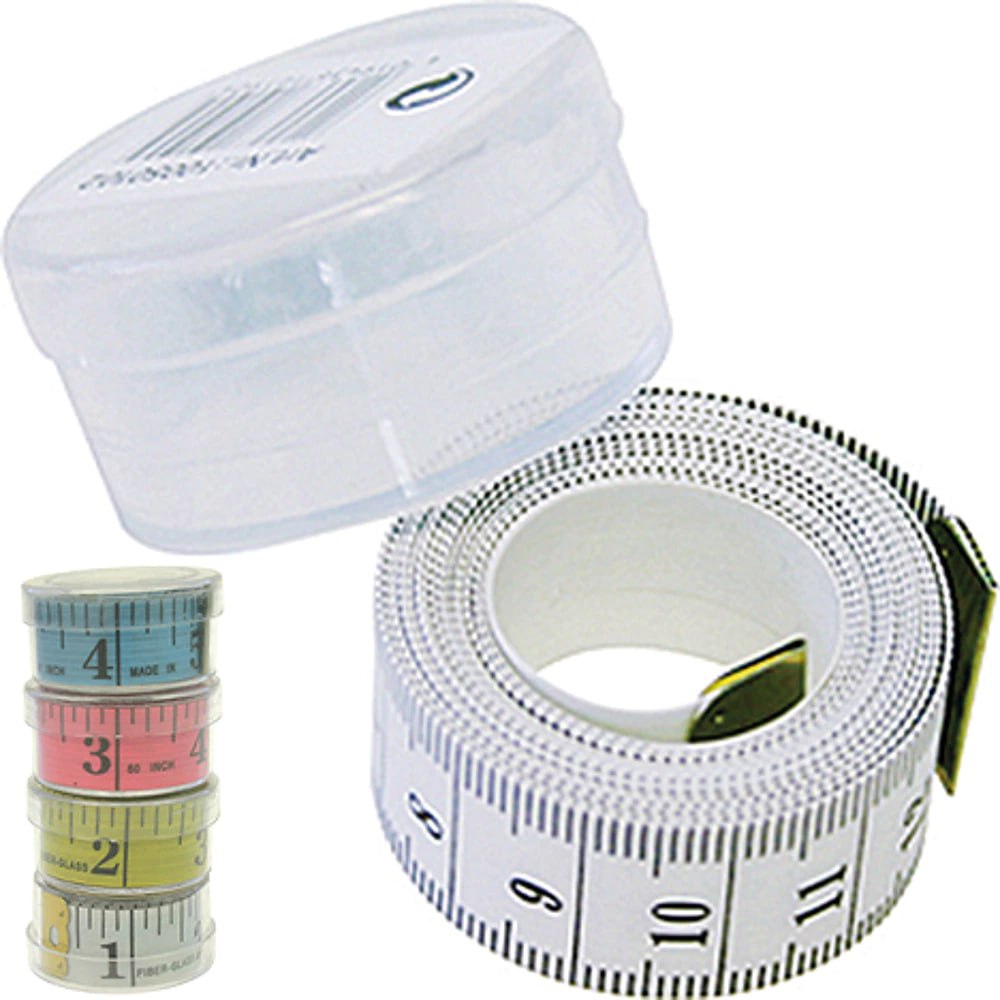 Maßband 150 cm – farbig, in transparenter Box 5×2 cm , Schneidermaßband, Bandmaß