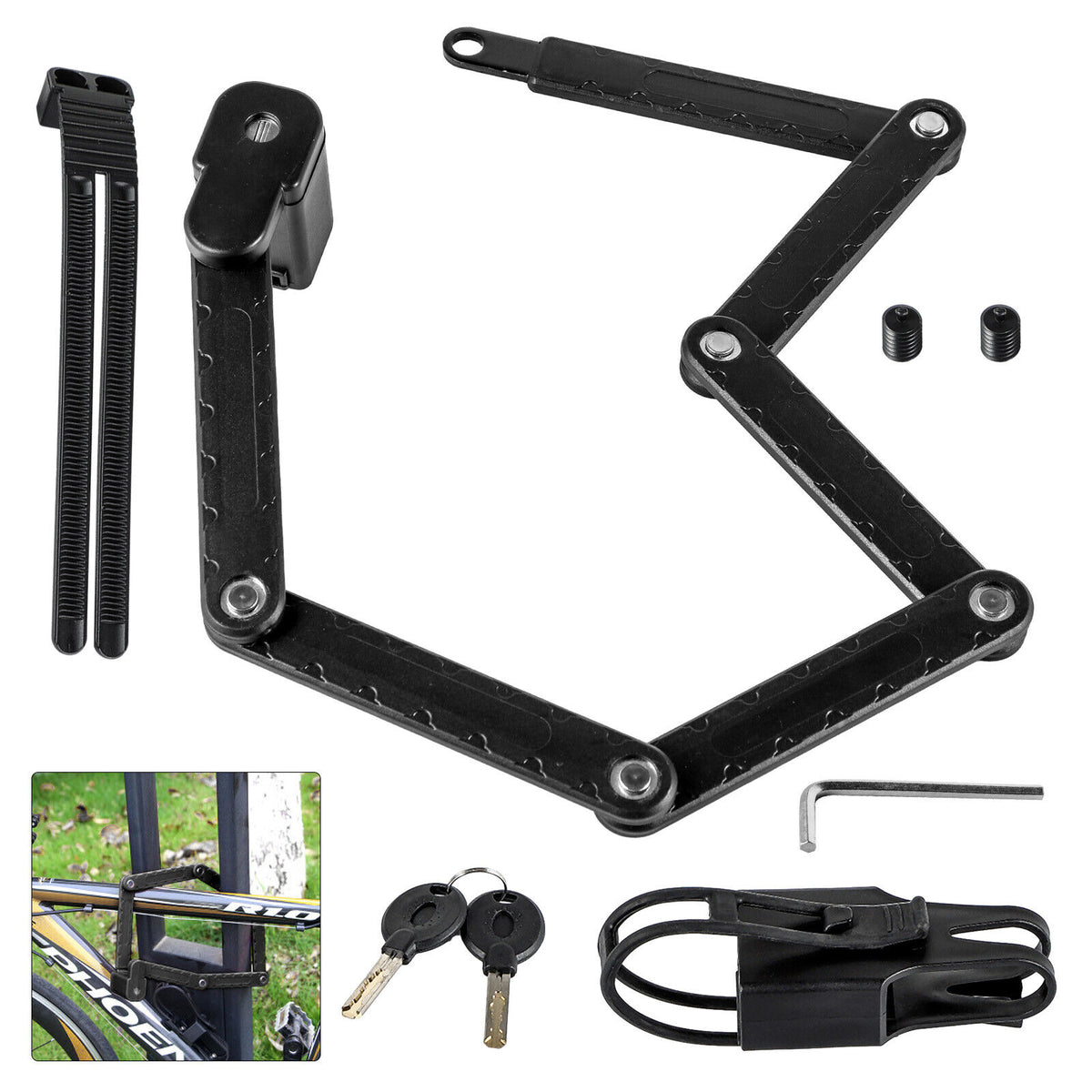 FISCHER Faltschloss mit Halterung Länge Fahrrad-Motorrad-Schloss 85 cm schwarz