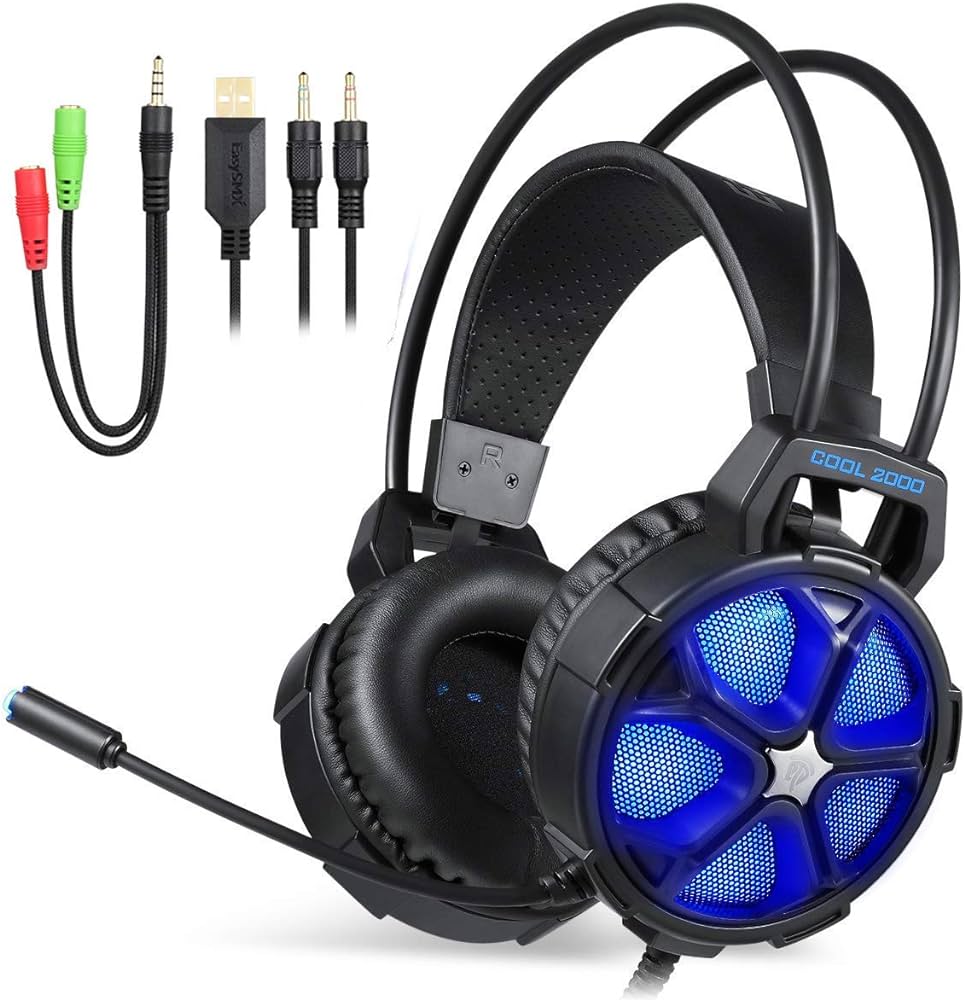 Gaming Headset, 3,5mm Over-ear gaming Gamer Kopfhörer mit Mikrofon LED Blau neu
