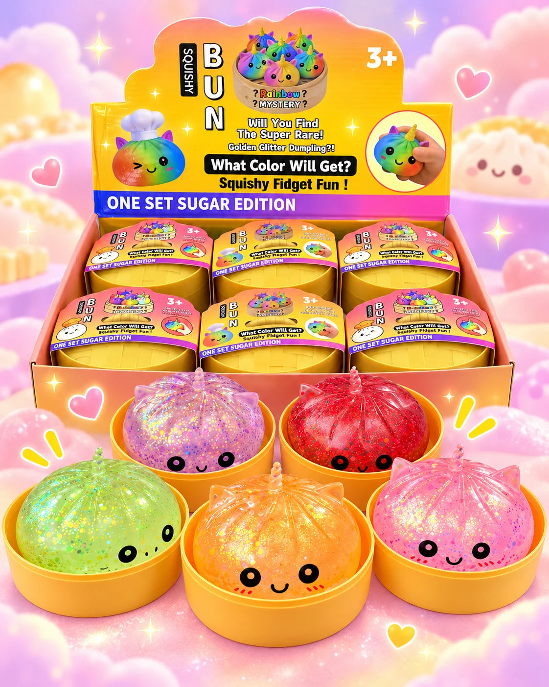 Glitzer Dumpling Squishy Bao Bun Quetschspielzeug Stressball Fidget Toy