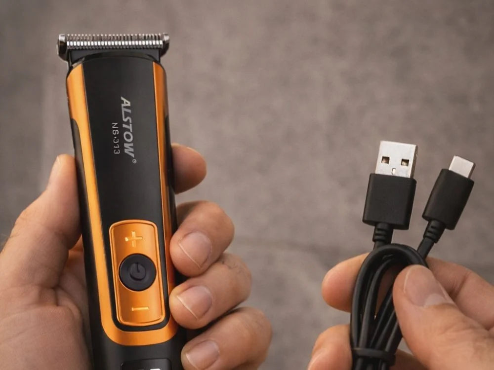 Haarschneidemaschine T-Blade mit USB-C Akku – Barttrimmer mit 4 Aufsätzen, 80 Min Laufzeit & 600 mAh Akku