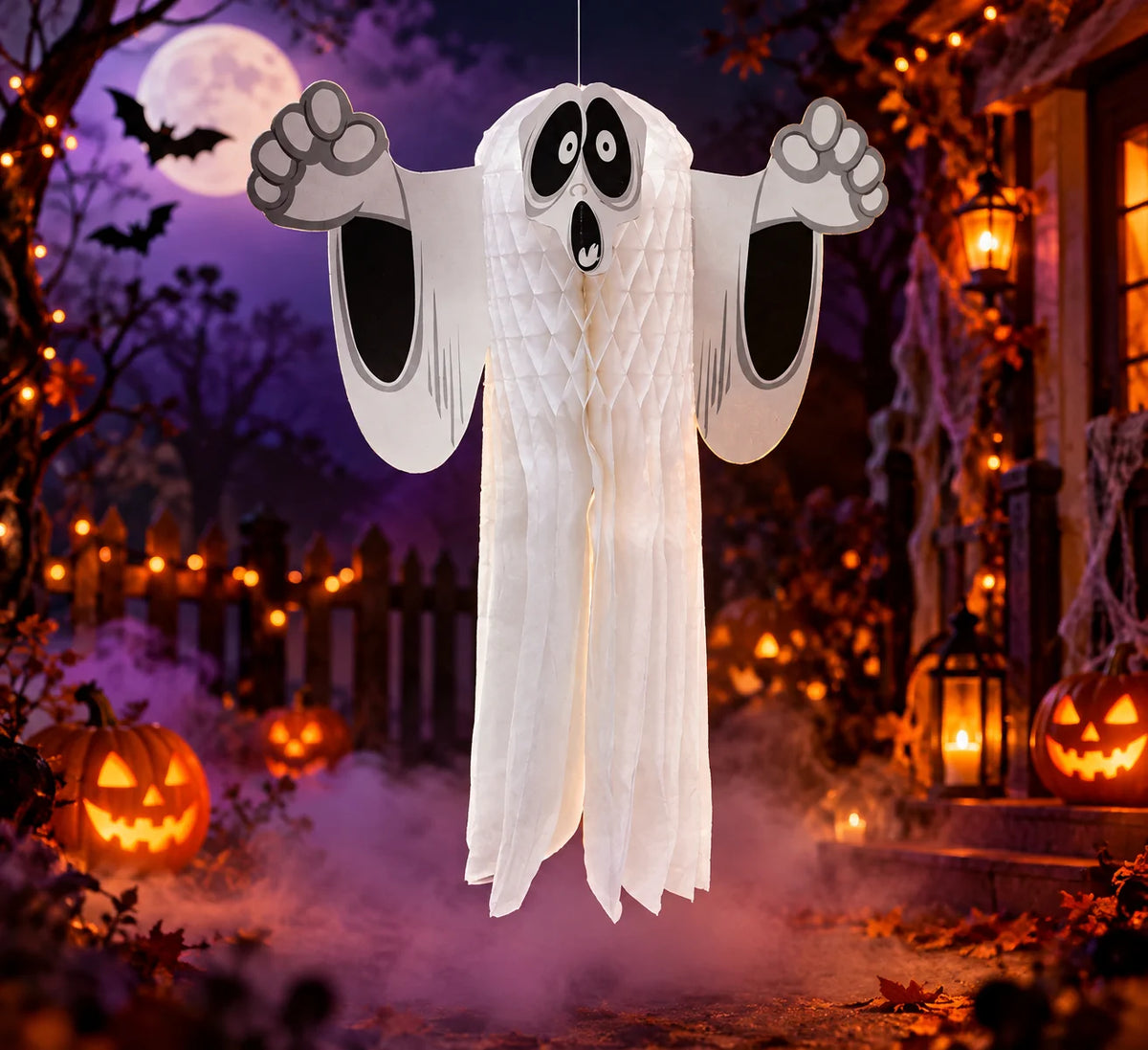 Halloween Geist 51cm 3D Hängedeko Gespenst Papier Party Gruseldeko Weiß