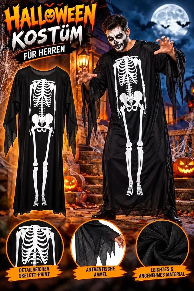 Skelett Kostüm Jumpsuit für Herren, Damen & Kinder – Halloween, Karneval und Cosplay 90/120cm