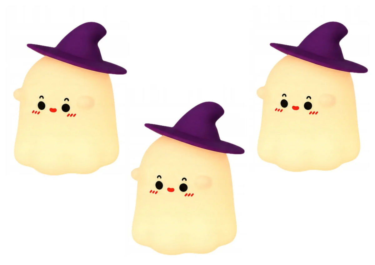 Halloween Nachtlicht Geist LED RGB Akku USB-C Timer Touch Silikon Deko