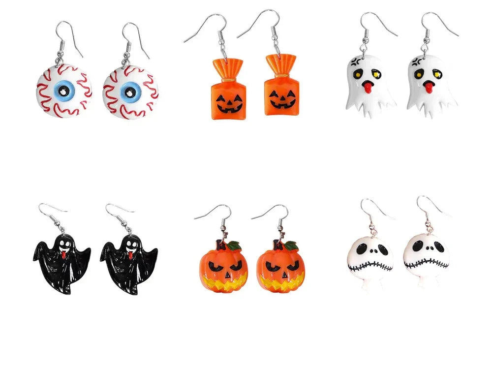 Halloween Ohrringe Geist Kürbis Skelett Bonbon Auge Party Schmuck,2er-Set-1 Paar
