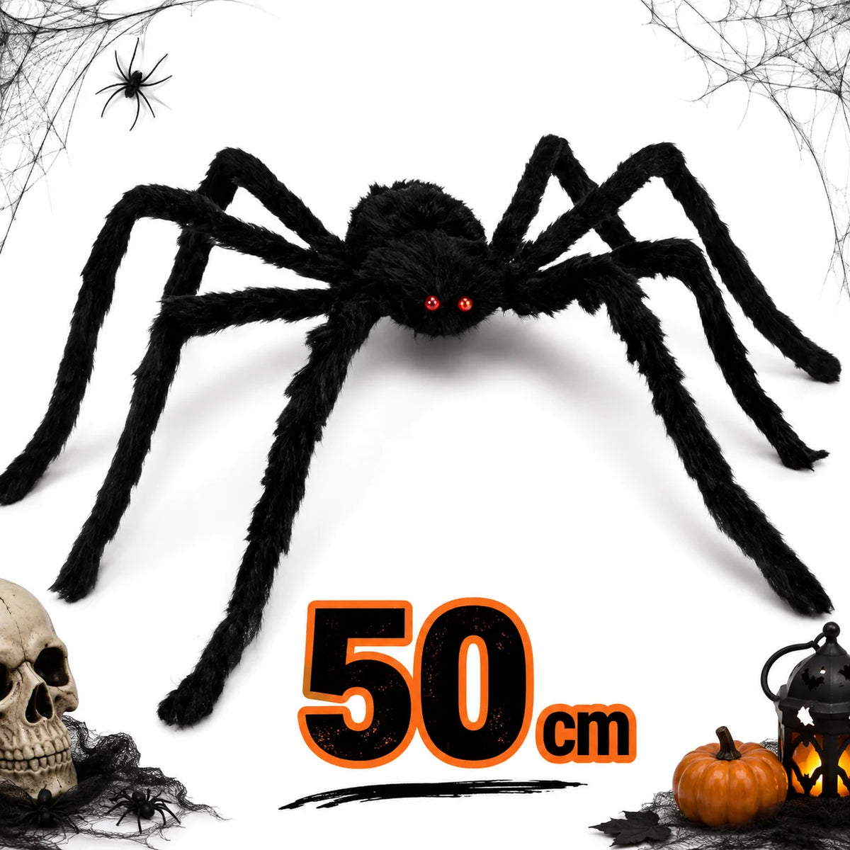 Halloween Riesenspinne XXL – Realistische Tarantel Deko mit roten Augen, schwarz