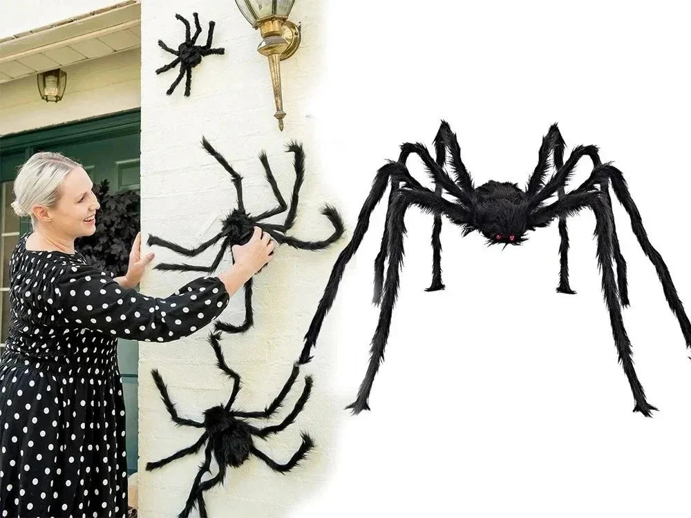 Halloween Spinne XXL 50cm Schwarz Haarig Bewegliche Beine Gruseldeko Horror Deko