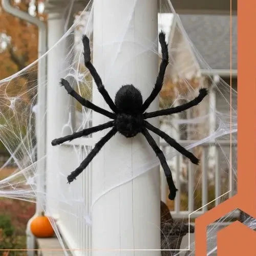 Halloween Riesenspinne XXL – Realistische Tarantel Deko mit roten Augen, schwarz