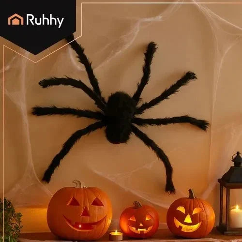 Halloween Riesenspinne XXL – Realistische Tarantel Deko mit roten Augen, schwarz