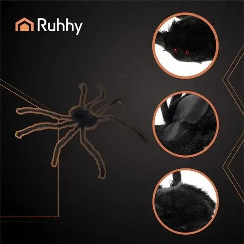 Halloween Riesenspinne XXL – Realistische Tarantel Deko mit roten Augen, schwarz