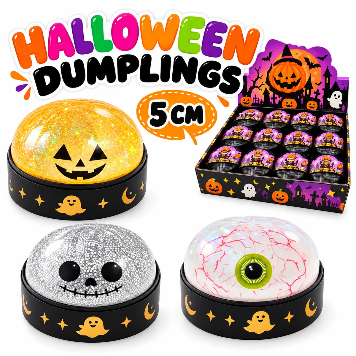 Halloween Squishy Mini 5 cm – Knautschspielzeug & Fidget Toy als Mitgebsel, 1 oder 3 Stück