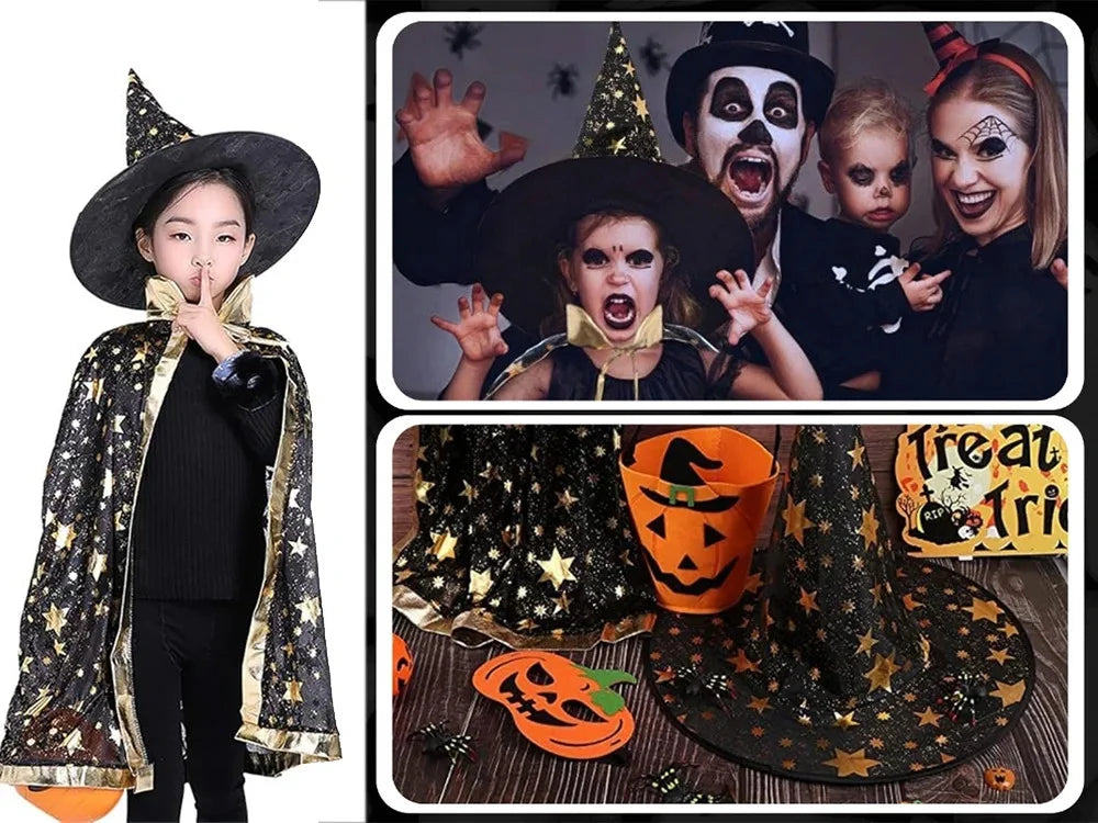 Zauberer Kostüm mit Hut & Sternen-Umhang – Magier Verkleidung für Halloween, Karneval und Fasching