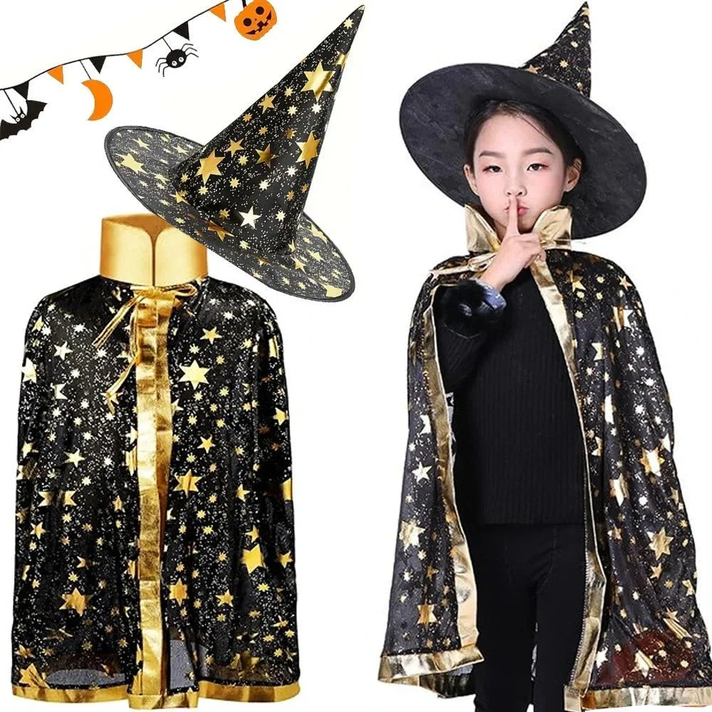 Zauberer Kostüm mit Hut & Sternen-Umhang – Magier Verkleidung für Halloween, Karneval und Fasching