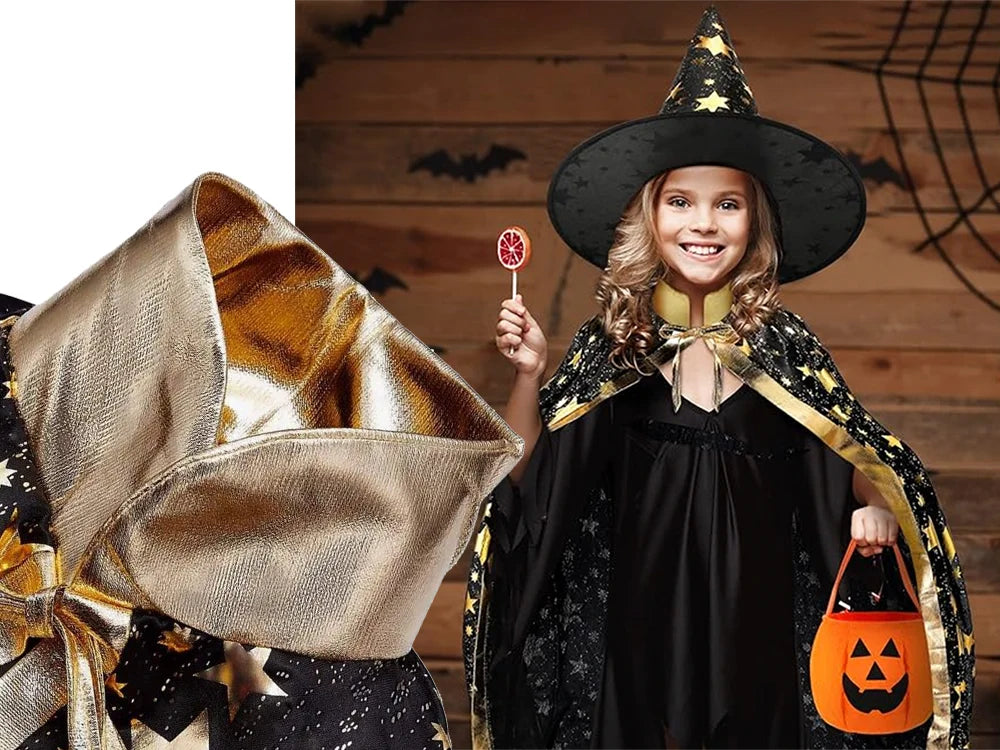 Zauberer Kostüm mit Hut & Sternen-Umhang – Magier Verkleidung für Halloween, Karneval und Fasching