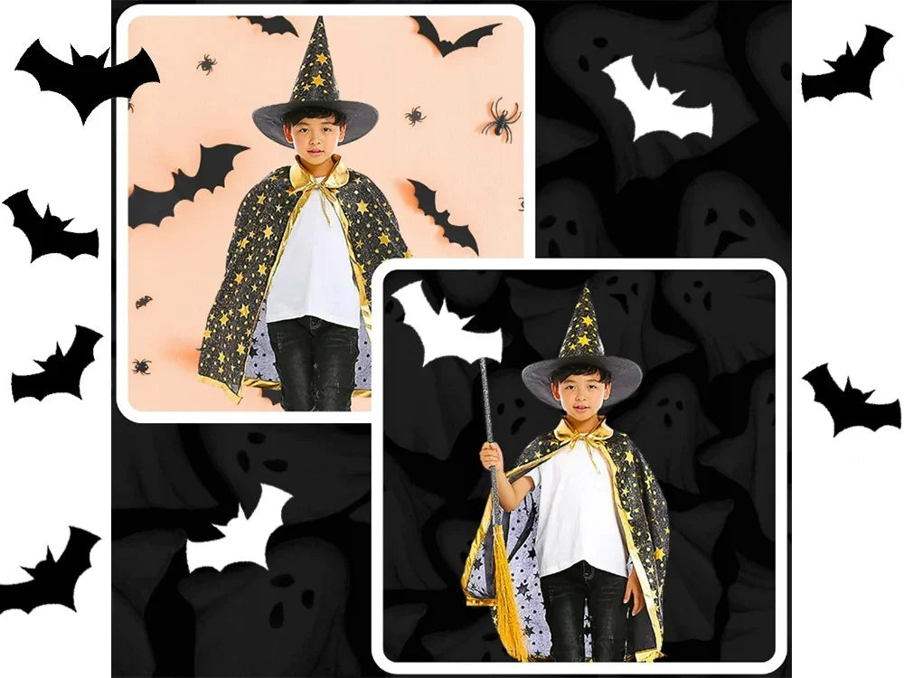 Zauberer Kostüm mit Hut & Sternen-Umhang – Magier Verkleidung für Halloween, Karneval und Fasching