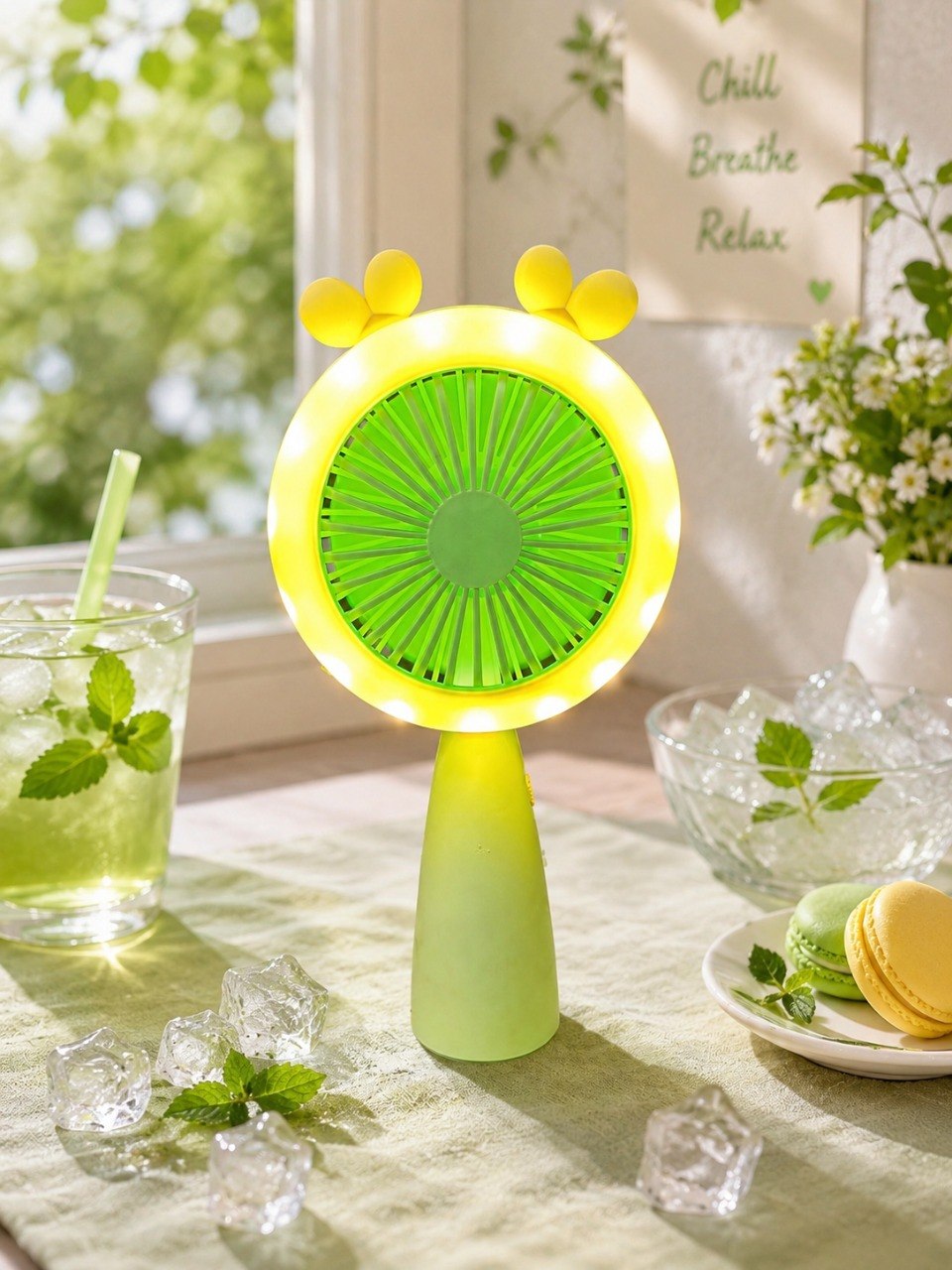 Handventilator mit LED Beleuchtung – USB Mini Ventilator wiederaufladbar mit 2 Stufen