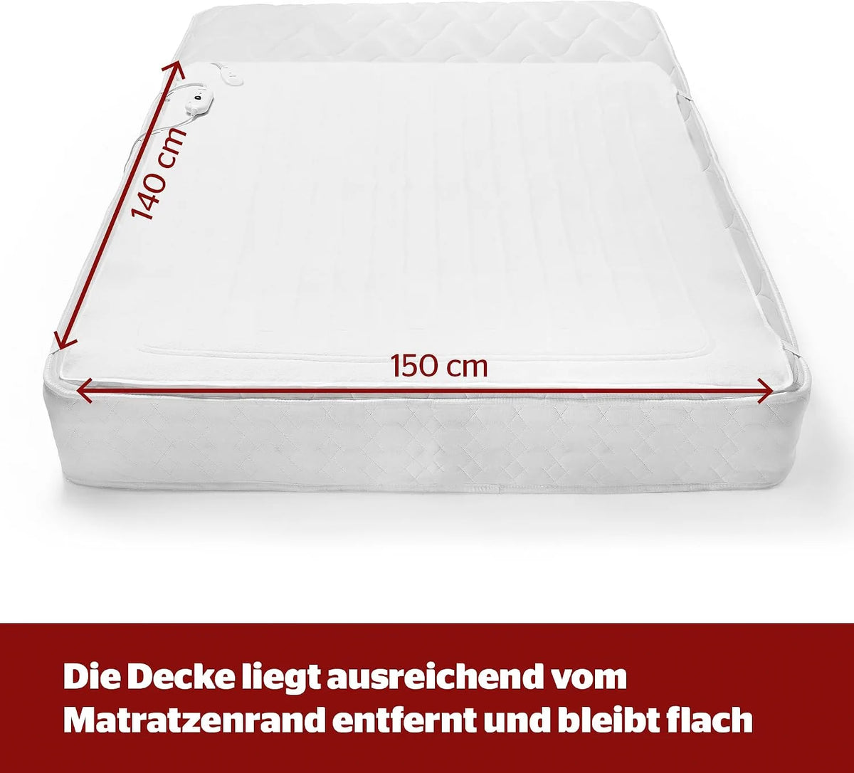 Heizdecke 140 x 150 cm mit 3 Heizstufen – weiche Fleece Wärmedecke mit Überhitzungsschutz, Befestigungsbändern & waschbarer Ausführung