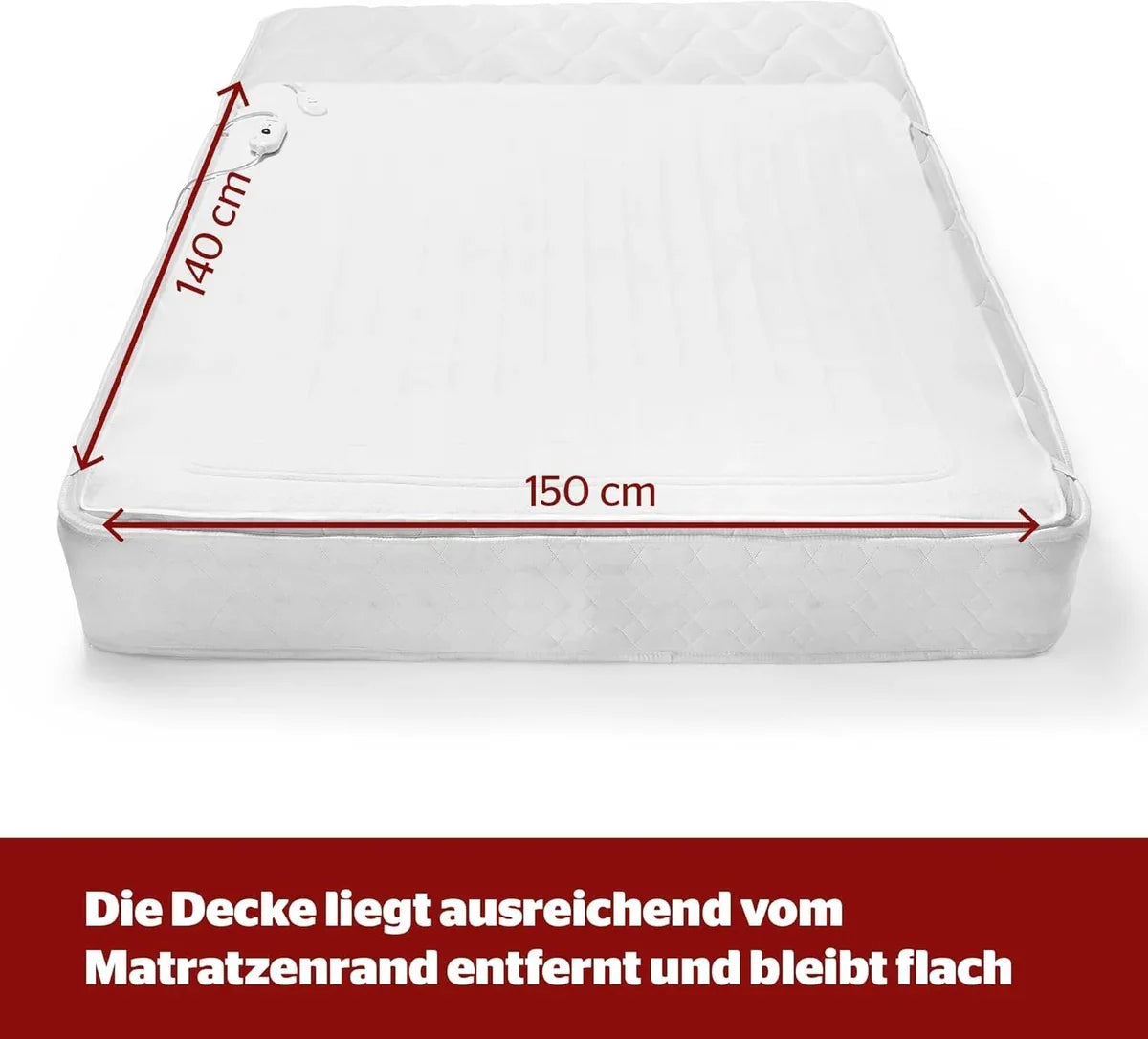 Heizdecke 140 x 150 cm mit 3 Heizstufen – weiche Fleece Wärmedecke mit Überhitzungsschutz, Befestigungsbändern & waschbarer Ausführung