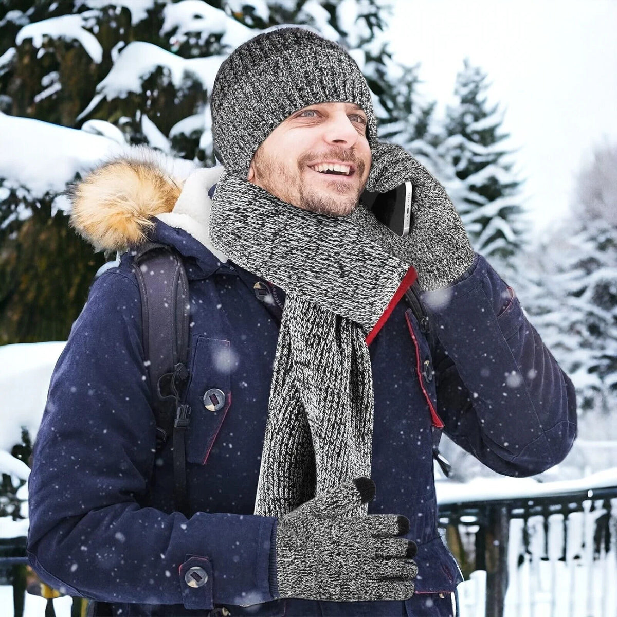 Winterset 3-teilig in Schwarz – Strickmütze, Schal & Handschuhe für Herren und Damen