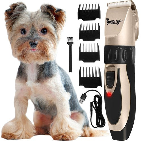 Profi Tier Schermaschine für Hunde & Katzen – Leiser Akku Trimmer mit 4 Aufsätzen 0,8–12 mm