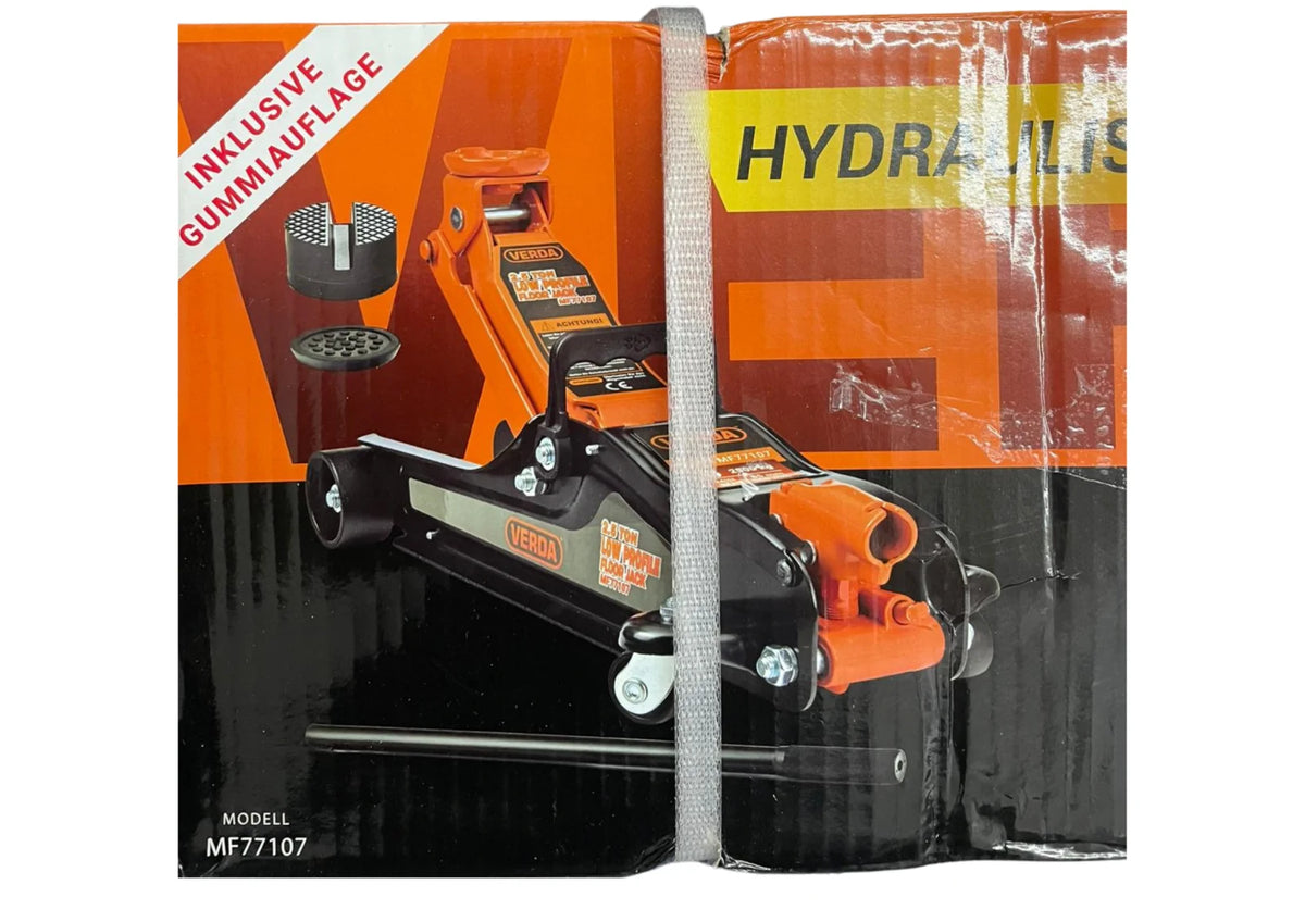 Hydraulischer Wagenheber 2,5T – Rangierwagenheber 85–365 mm mit 2 Gummiauflagen & Arbeitshandschuhen