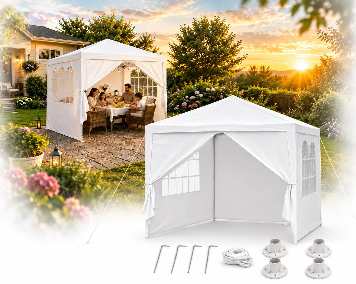 Gartenpavillon 3x3 m Grün mit Seitenwänden – wasserdichtes Partyzelt mit UV-Schutz und Stahlgestell