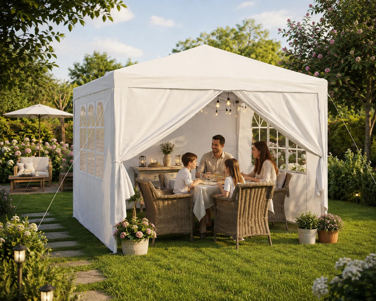 Gartenpavillon 3x3 m Grün mit Seitenwänden – wasserdichtes Partyzelt mit UV-Schutz und Stahlgestell