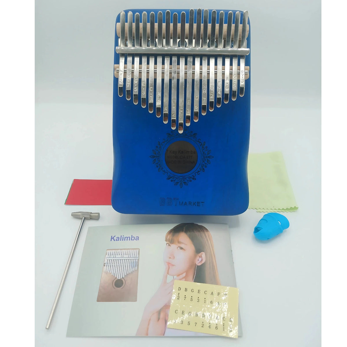 Kalimba 17 Tasten Blau – Daumenklavier aus Holz mit Tasche & Zubehör
