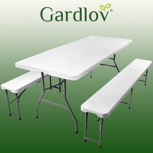 Klappbarer Gartentisch 180cm mit 2 Bänken Festzeltgarnitur Camping Gartenmöbel