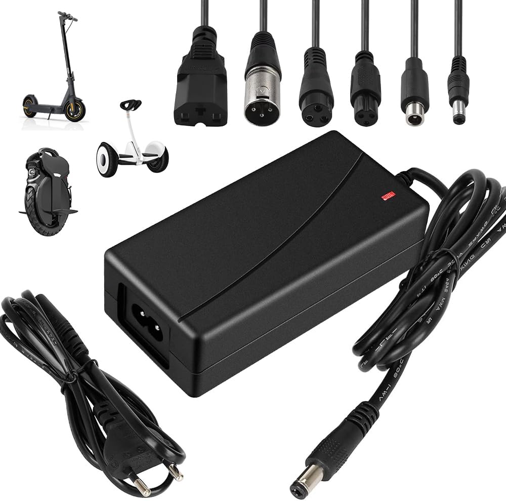 Ladegeräte für Scooter, 42V 2A Hoverboard Ladekabel mit 6 Anschlüssen, E Scooter Ladegerät, Kompatibel mit Ninebot, Xiaomi M365, M365 Pro, Pro2, Mi 3 und Mehr Scooter/Hoverboard/Fahrrad