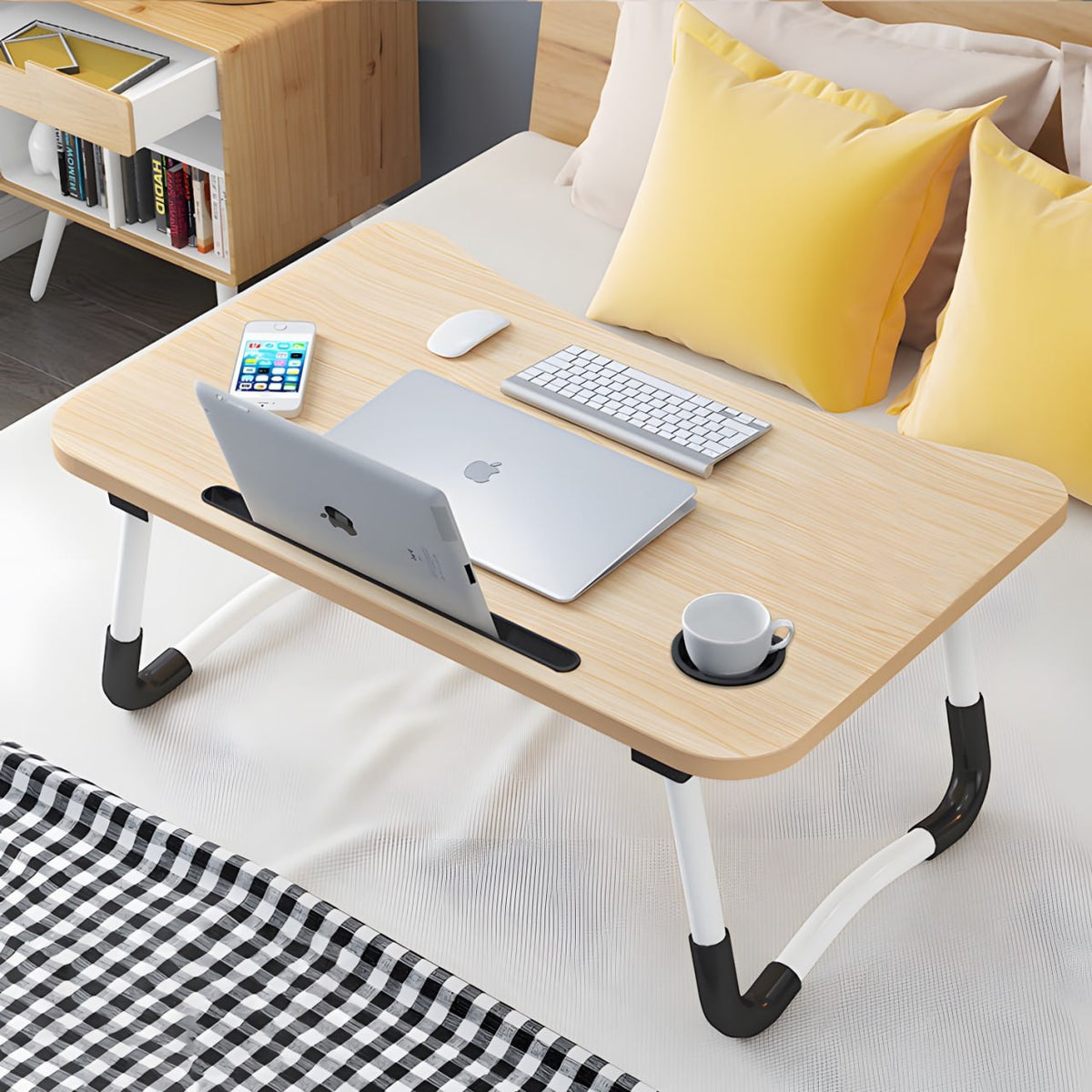 Laptoptisch 60x40 cm klappbar tragbarer Notebooktisch für Bett Sofa Homeoffice Braun