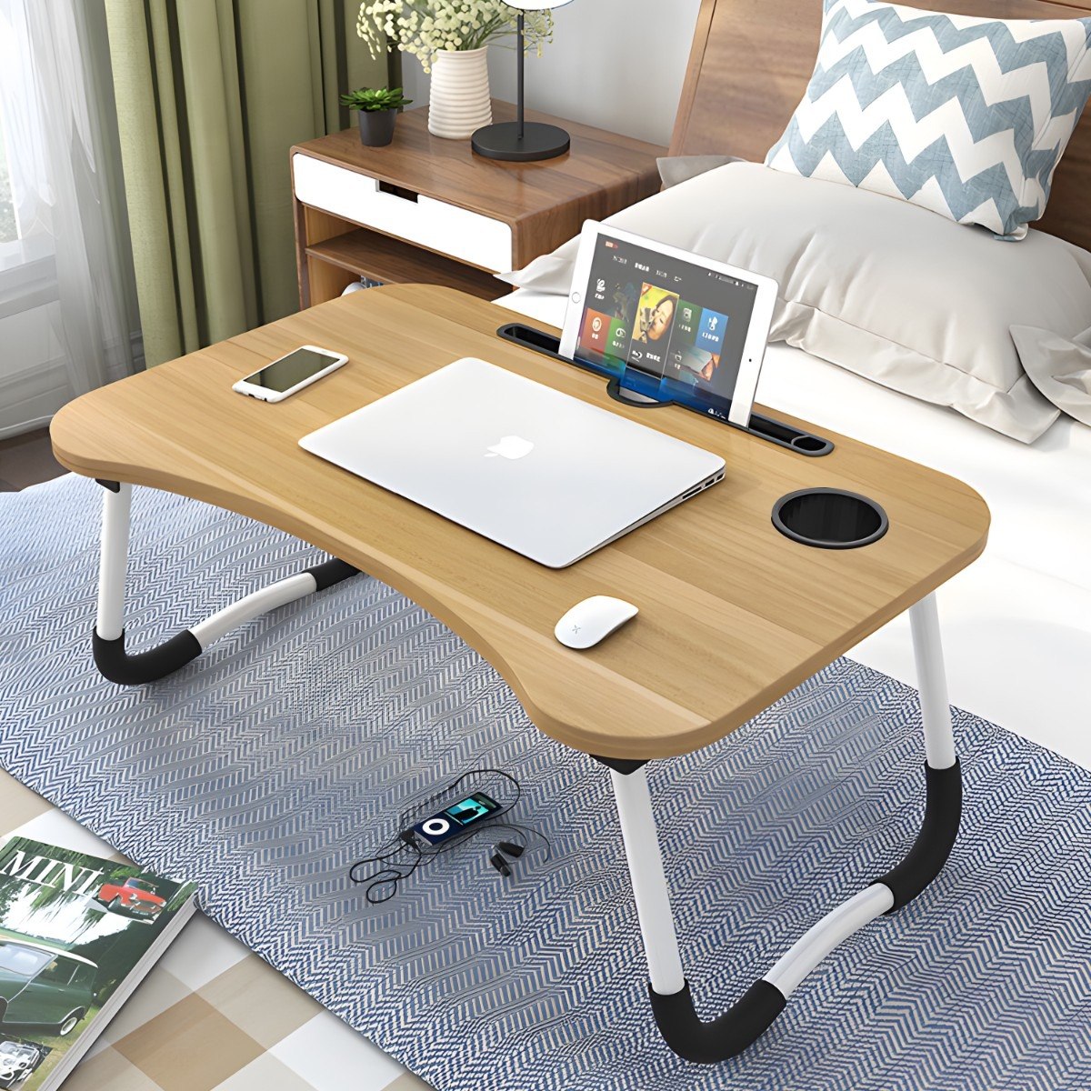 Laptoptisch klappbar 60x40 cm – Notebook Tisch & Betttisch mit Tablet Halterung, faltbares Laptop Tablett für Bett & Sofa