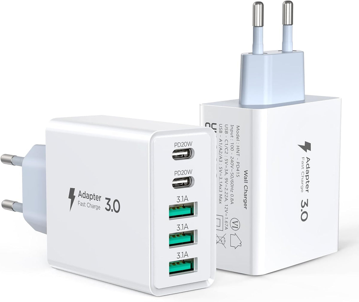 50W 5-Port USB Ladegerät Schnellladegerät USB-C USB-A Netzteil Universal Adapter