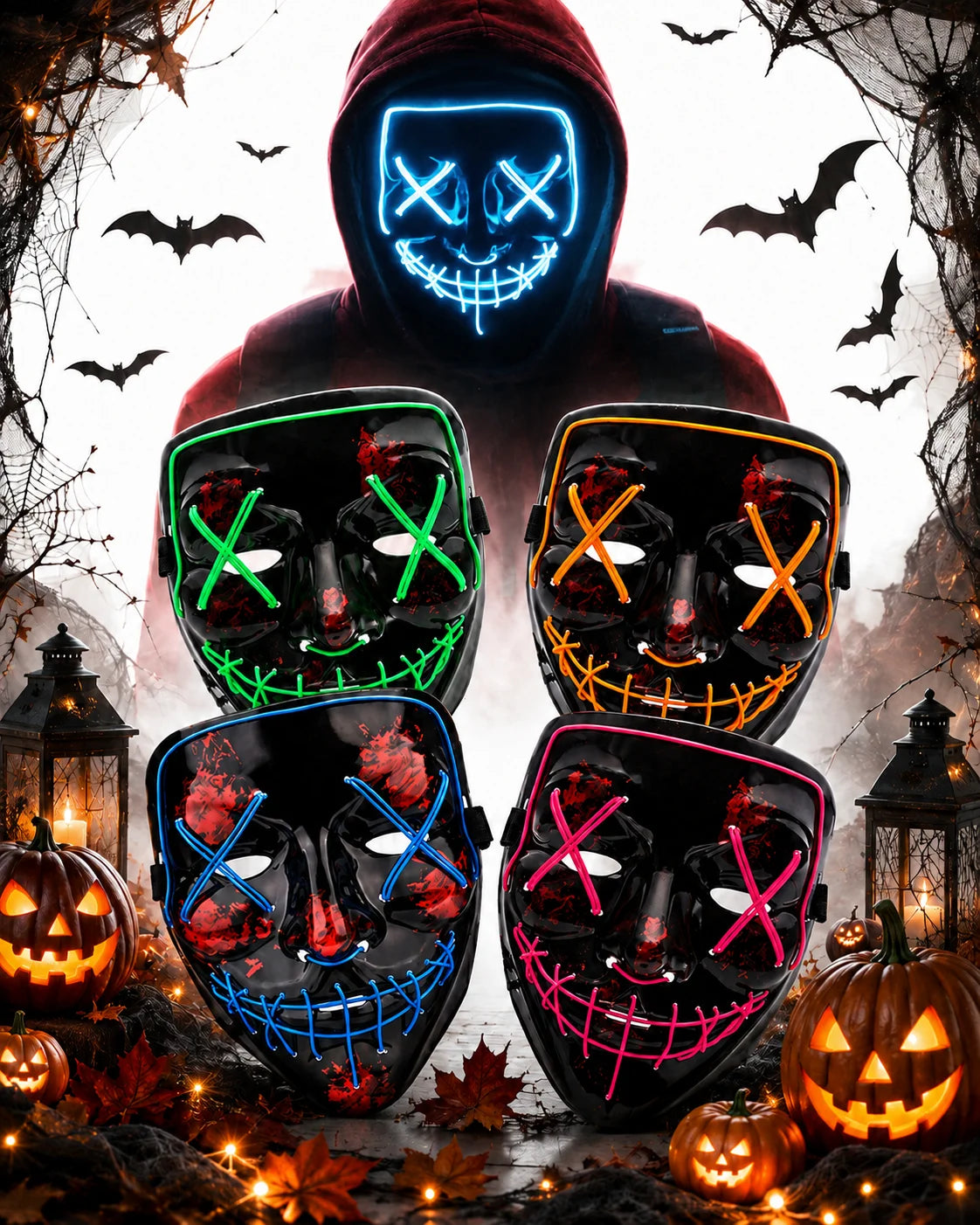 Halloween Purge Maske LED – Horror Leuchtmaske für Party, Karneval & Cosplay