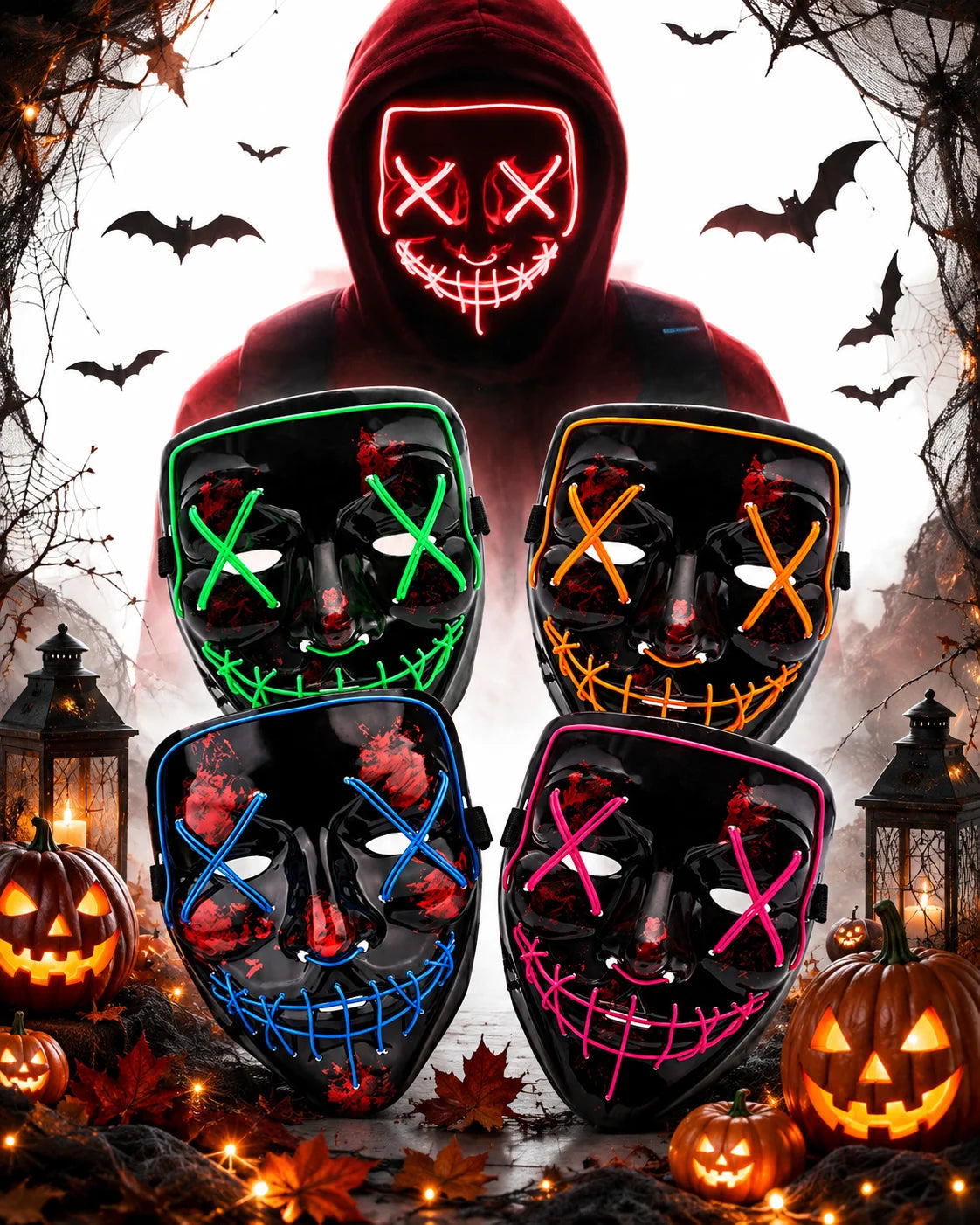 Halloween LED Purge Maske – Leuchtende Horror-Party Maske für Karneval, Cosplay & Festivals