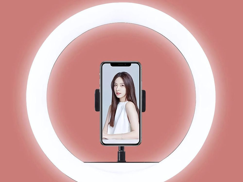 LED Ringlicht 12 Zoll (30 cm) mit Stativ und Handyhalter – Dimmbares Ringlicht mit 3 Lichtfarben für Foto, Video und Livestream