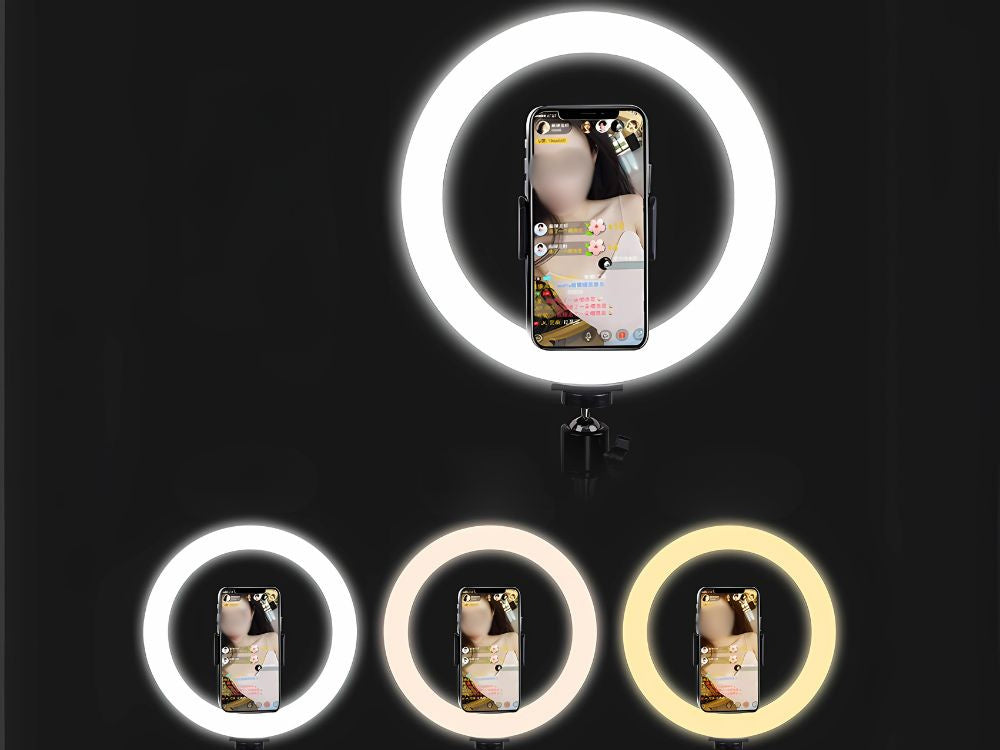 LED Ringlicht 12 Zoll (30 cm) mit Stativ und Handyhalter – Dimmbares Ringlicht mit 3 Lichtfarben für Foto, Video und Livestream